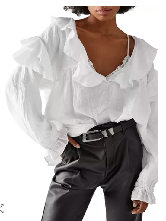 We The Free Tops - Free People Ruffle Linen Blouse in Ivory.